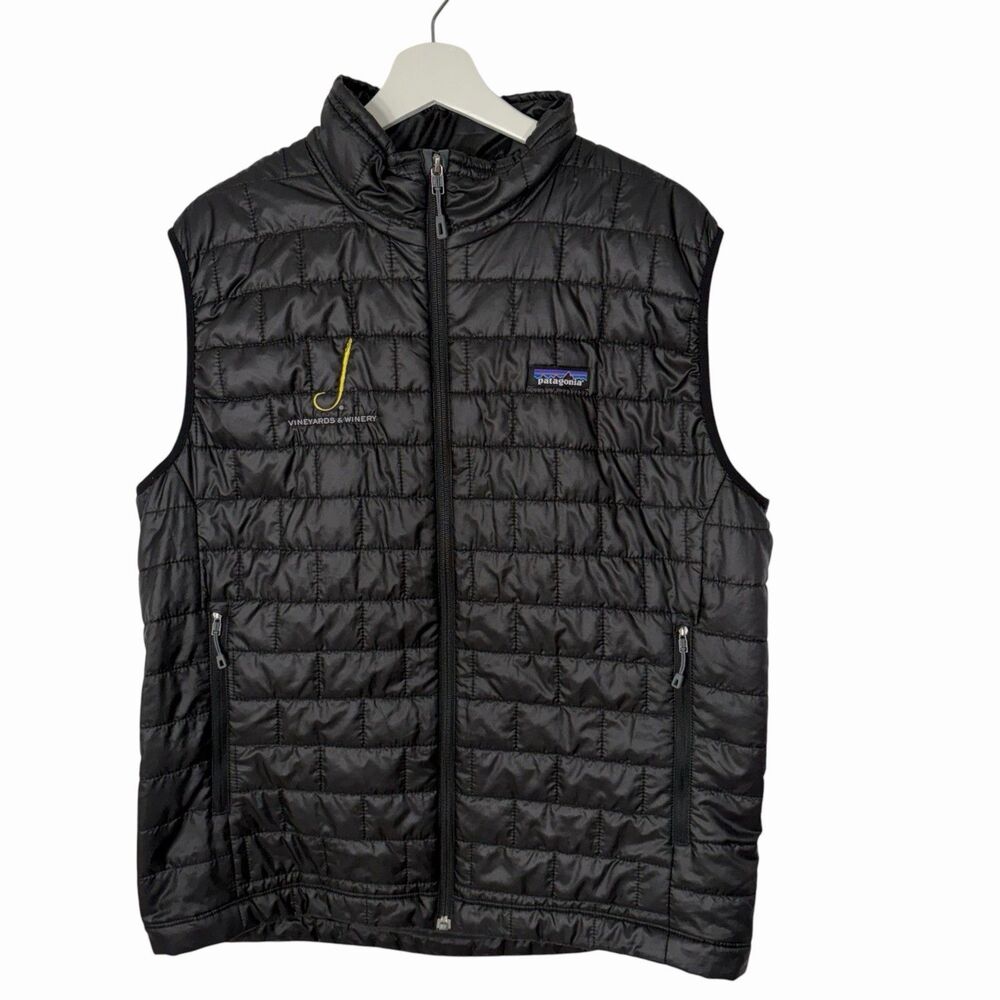 Patagonia Nano Puff J Vineyards Men Large Vest Puffer Jacket Black Oregon Winery